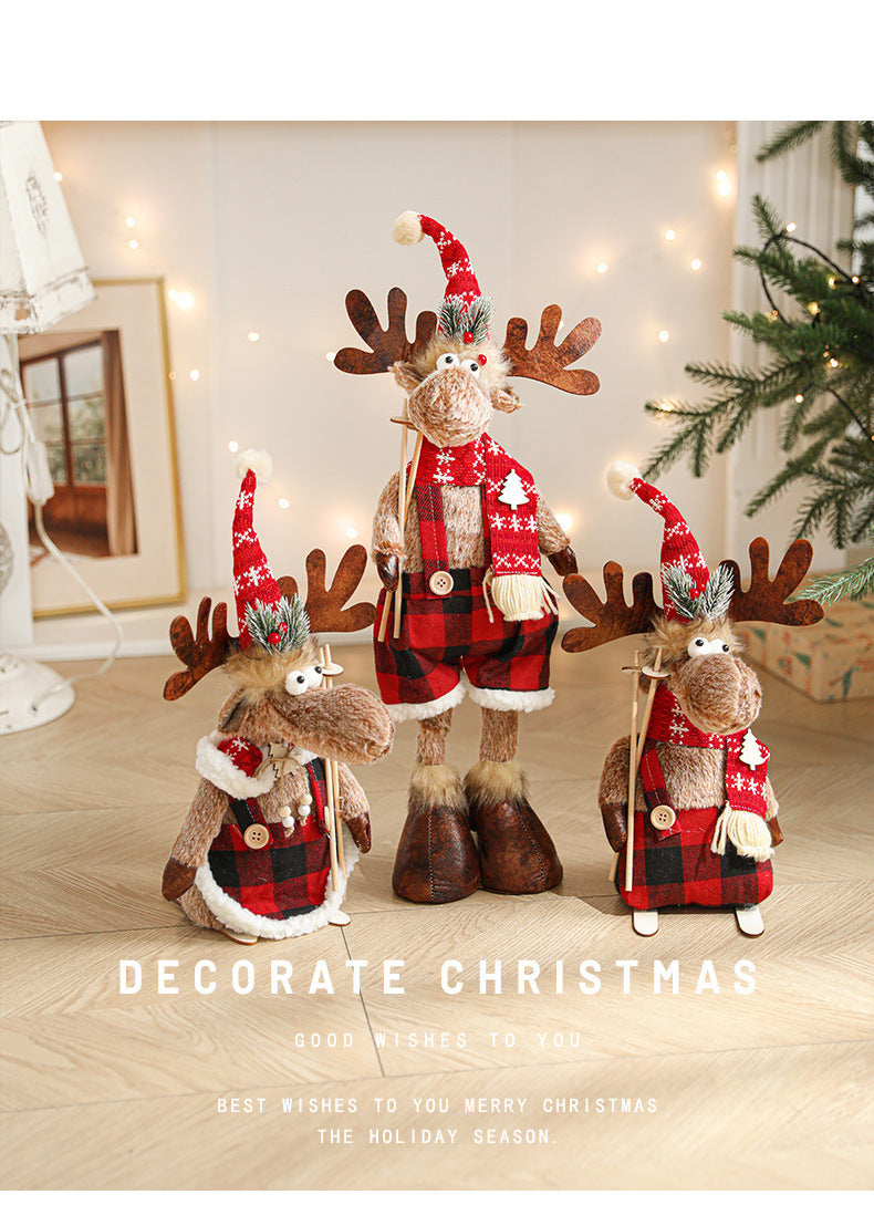 New Cartoon Plush Reindeer Ornament Retractable Christmas Doll Large Plush Toy Gift Decoration