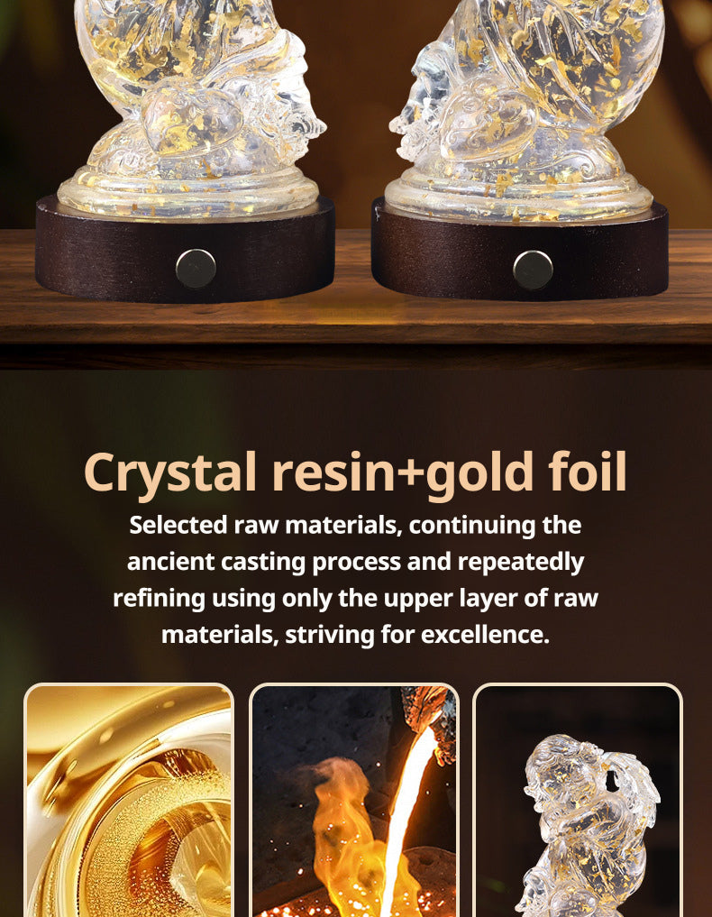 Transparent resin angel figurine, table lamp, adjustable lighting