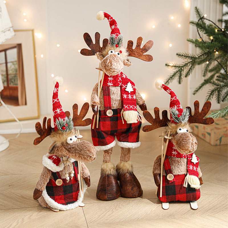 New Cartoon Plush Reindeer Ornament Retractable Christmas Doll Large Plush Toy Gift Decoration
