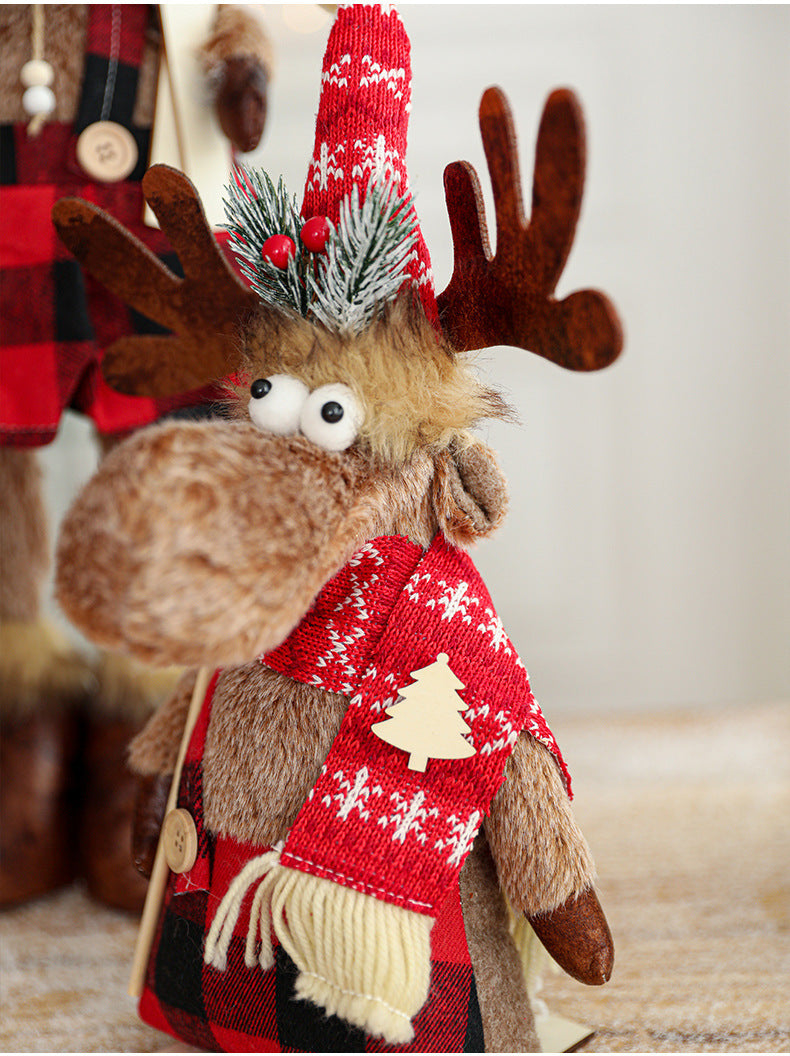 New Cartoon Plush Reindeer Ornament Retractable Christmas Doll Large Plush Toy Gift Decoration