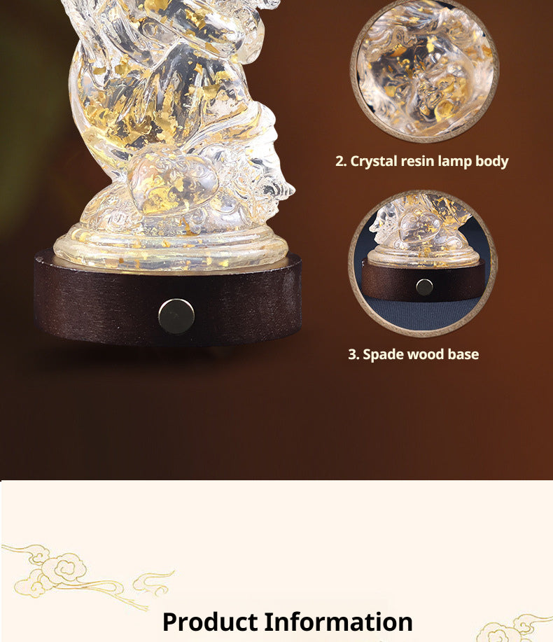 Transparent resin angel figurine, table lamp, adjustable lighting