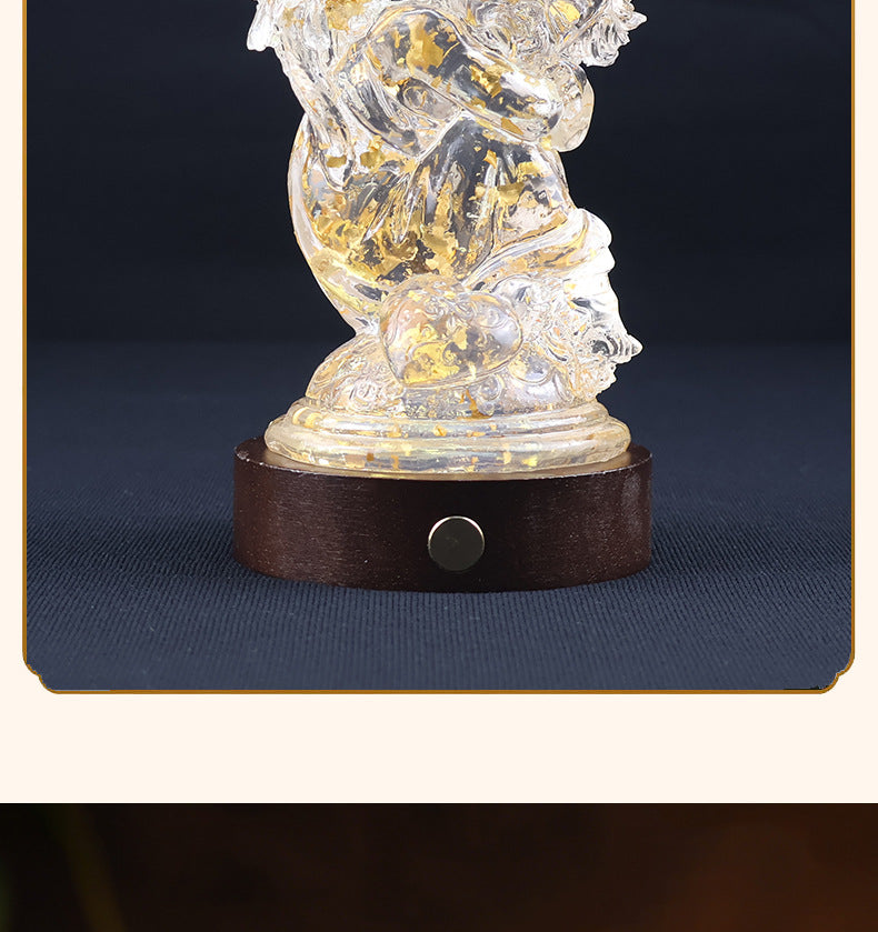 Transparent resin angel figurine, table lamp, adjustable lighting