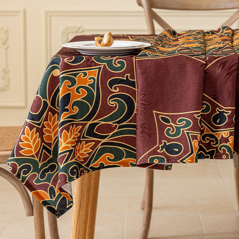 Colored tassel tablecloth with printed pattern, dust-proof and water-resistant