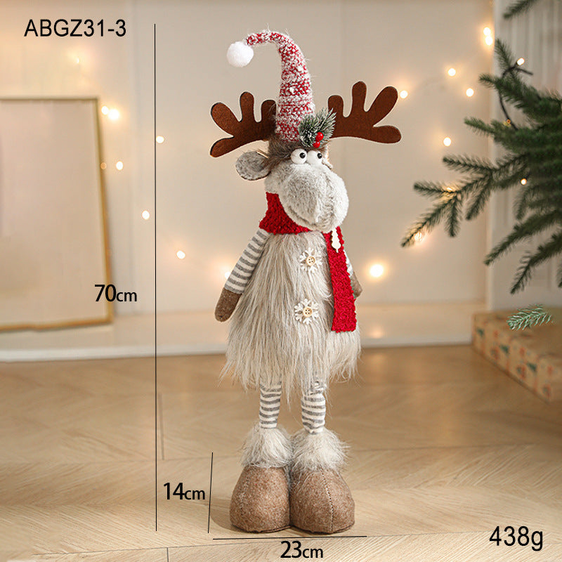 New Cartoon Plush Reindeer Ornament Retractable Christmas Doll Large Plush Toy Gift Decoration
