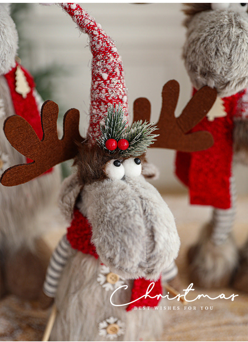 New Cartoon Plush Reindeer Ornament Retractable Christmas Doll Large Plush Toy Gift Decoration