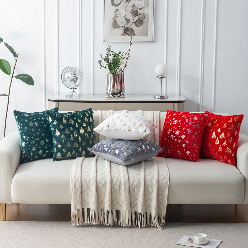 Christmas hot-stamping pillow cover with Christmas tree and snowflake silver-stamping, holiday decorative pillow cushion