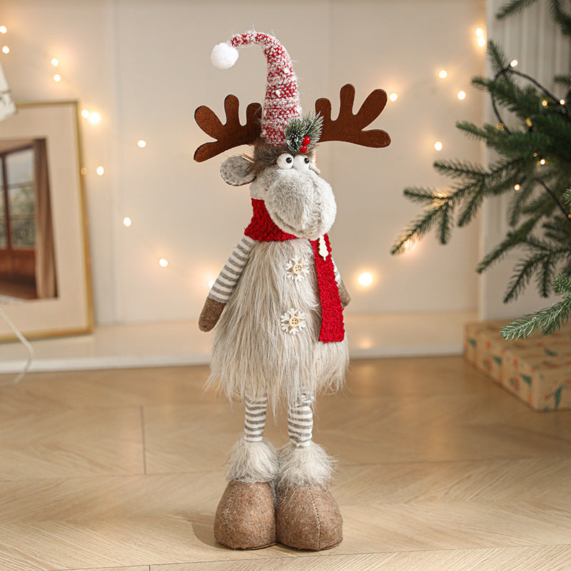 New Cartoon Plush Reindeer Ornament Retractable Christmas Doll Large Plush Toy Gift Decoration