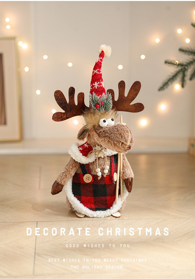 New Cartoon Plush Reindeer Ornament Retractable Christmas Doll Large Plush Toy Gift Decoration