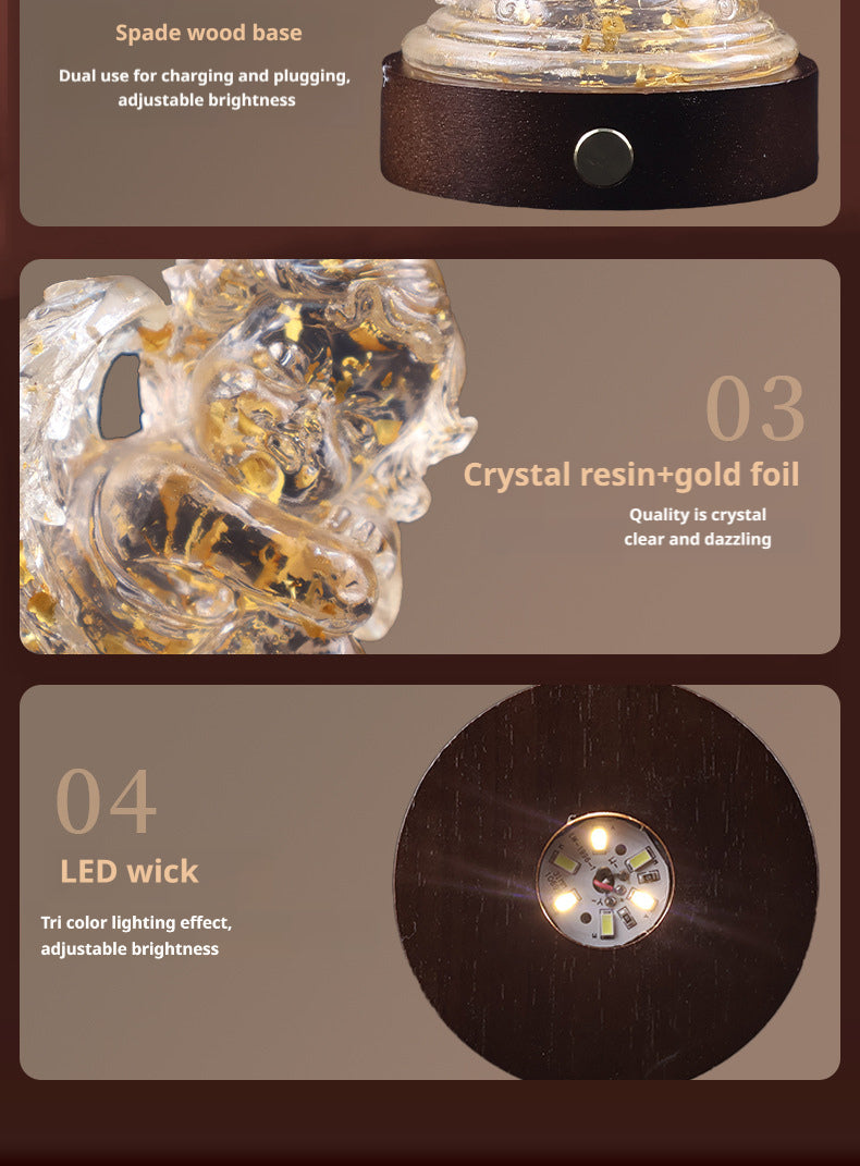 Transparent resin angel figurine, table lamp, adjustable lighting