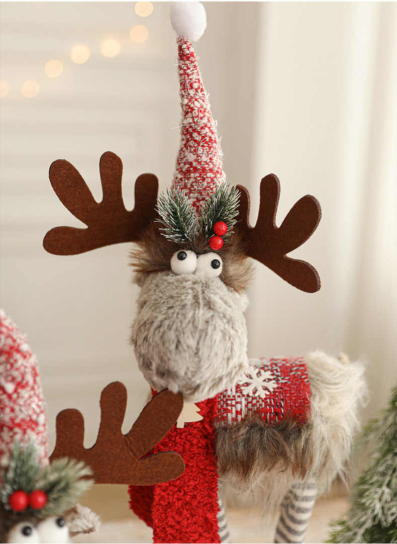 New Cartoon Plush Reindeer Ornament Retractable Christmas Doll Large Plush Toy Gift Decoration