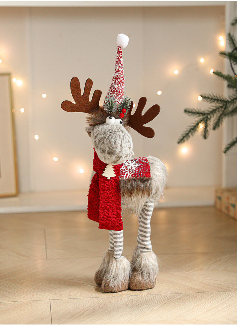 New Cartoon Plush Reindeer Ornament Retractable Christmas Doll Large Plush Toy Gift Decoration