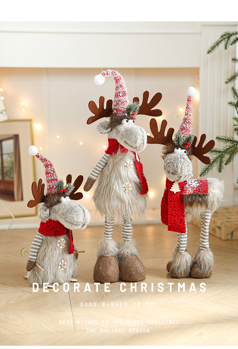 New Cartoon Plush Reindeer Ornament Retractable Christmas Doll Large Plush Toy Gift Decoration