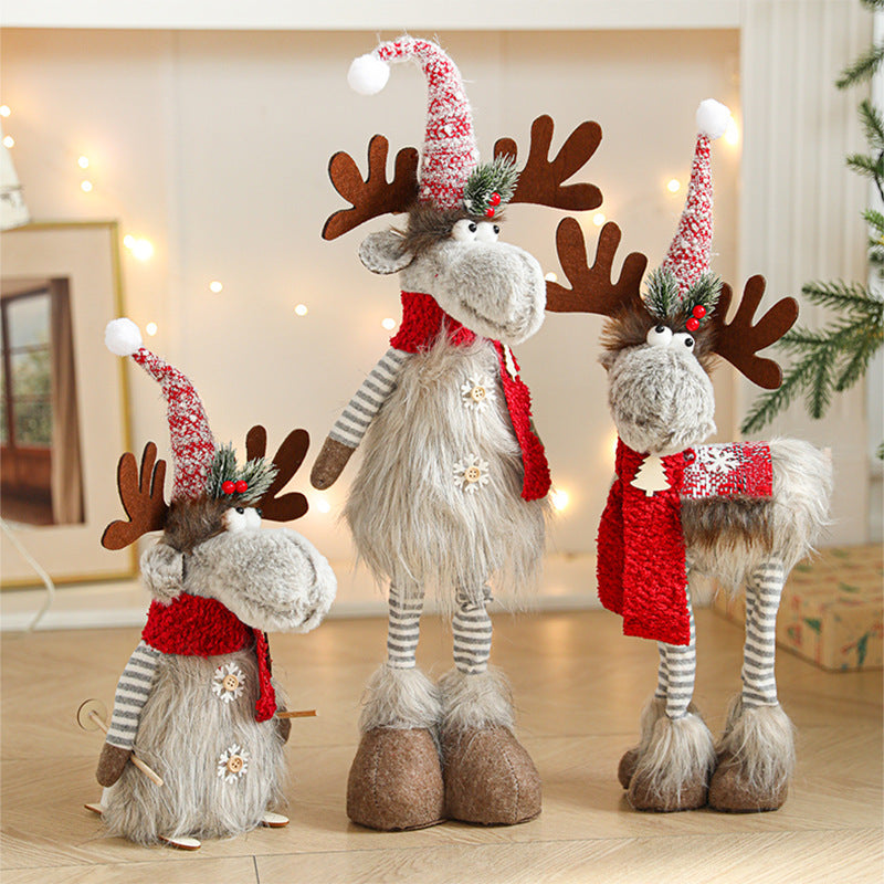 New Cartoon Plush Reindeer Ornament Retractable Christmas Doll Large Plush Toy Gift Decoration