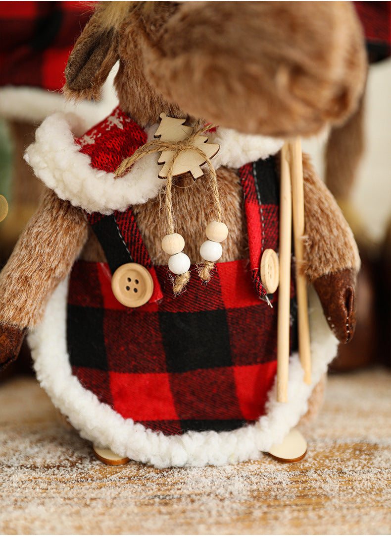 New Cartoon Plush Reindeer Ornament Retractable Christmas Doll Large Plush Toy Gift Decoration