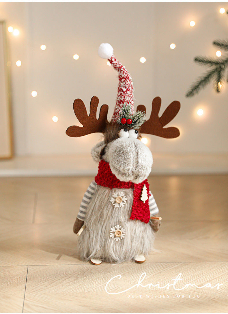 New Cartoon Plush Reindeer Ornament Retractable Christmas Doll Large Plush Toy Gift Decoration