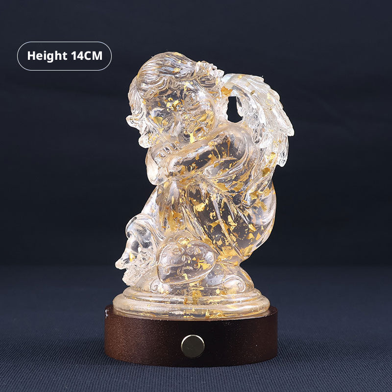 Transparent resin angel figurine, table lamp, adjustable lighting