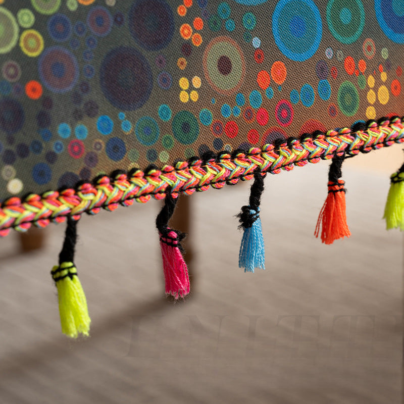 Colored tassel tablecloth with printed pattern, dust-proof and water-resistant