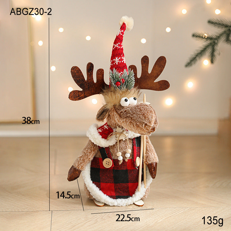 New Cartoon Plush Reindeer Ornament Retractable Christmas Doll Large Plush Toy Gift Decoration