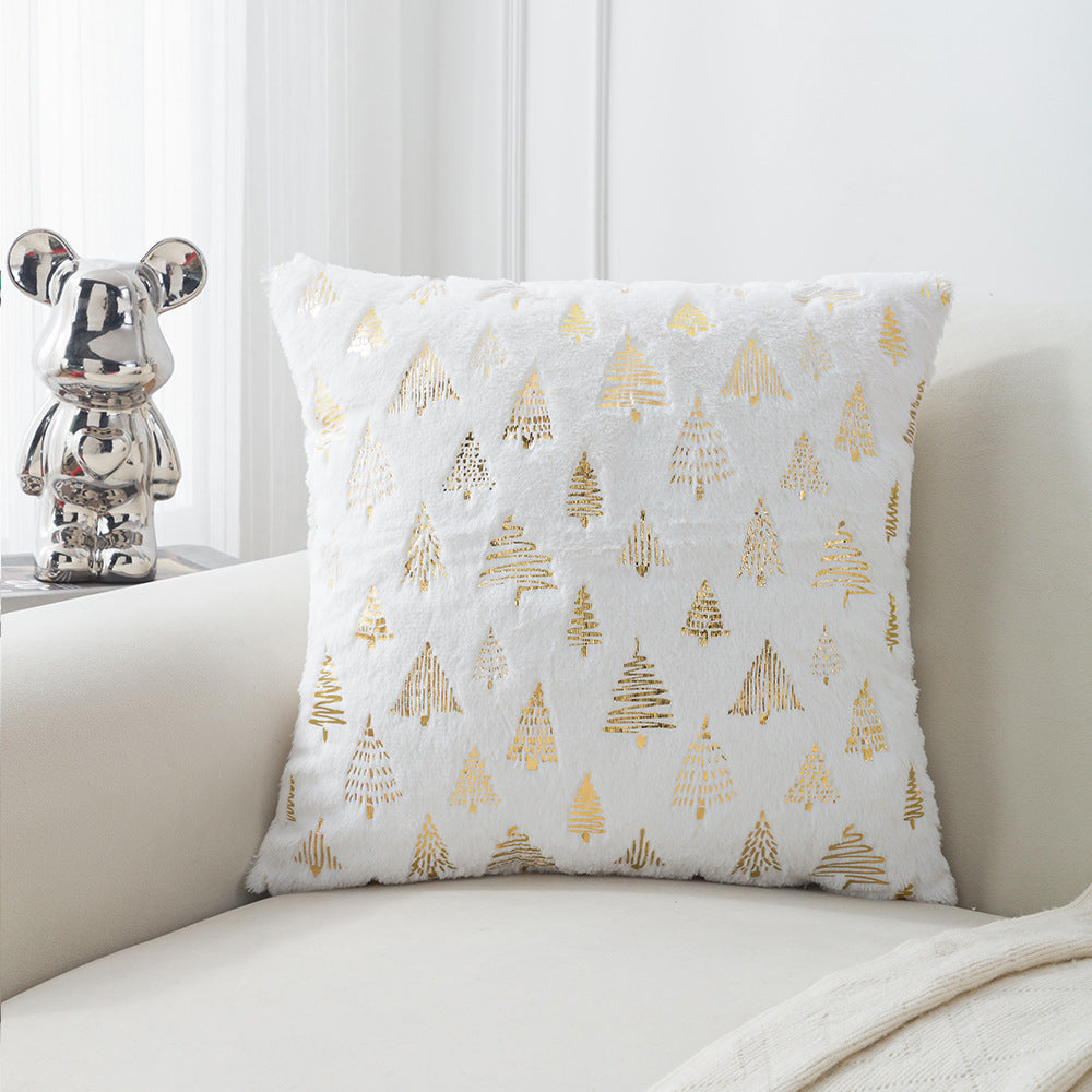 Christmas hot-stamping pillow cover with Christmas tree and snowflake silver-stamping, holiday decorative pillow cushion