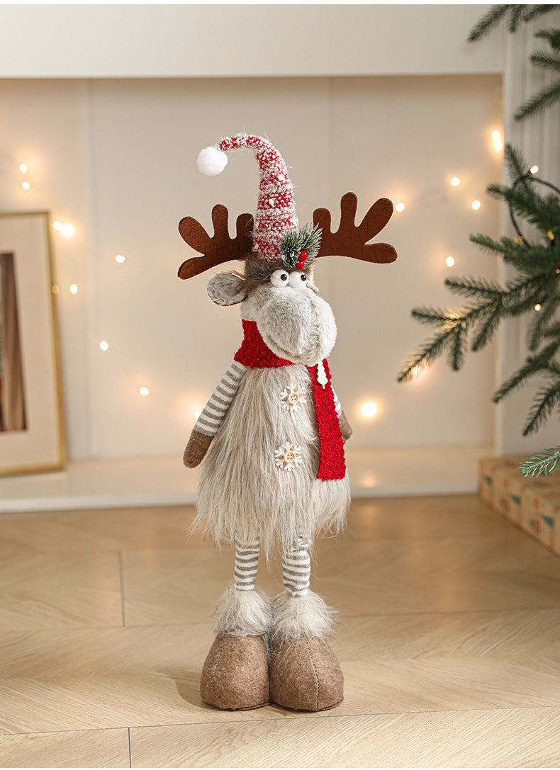 New Cartoon Plush Reindeer Ornament Retractable Christmas Doll Large Plush Toy Gift Decoration