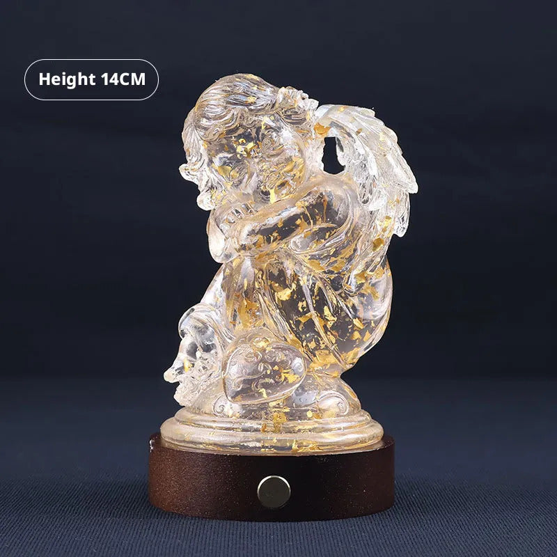 Transparent resin angel figurine, table lamp, adjustable lighting