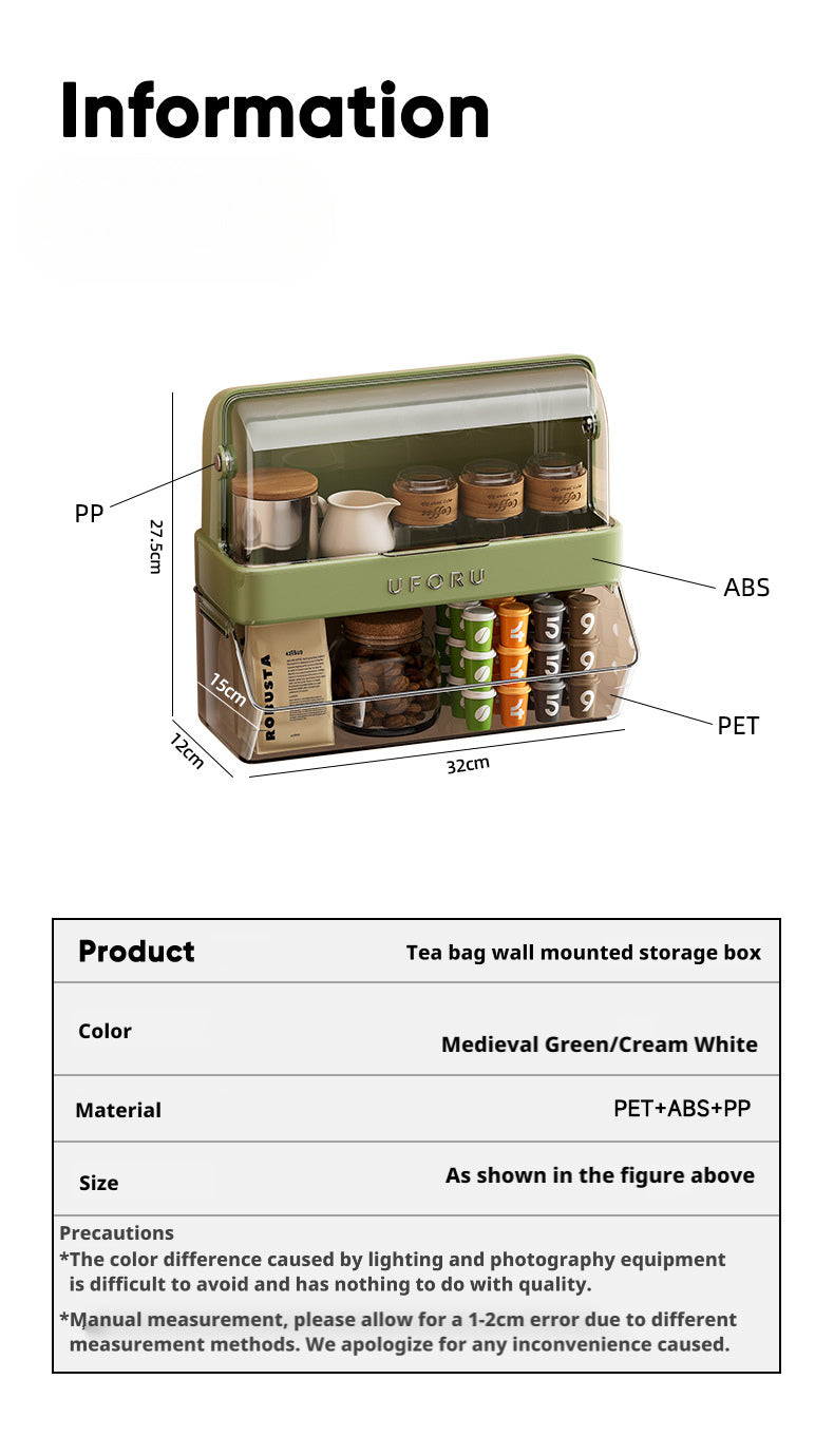 Tea Bag Storage Box Tea Room Countertop Multifunctional Hangable Standable Storage Rack Plastic Double Layer with Lid Dustproof Cup Holder