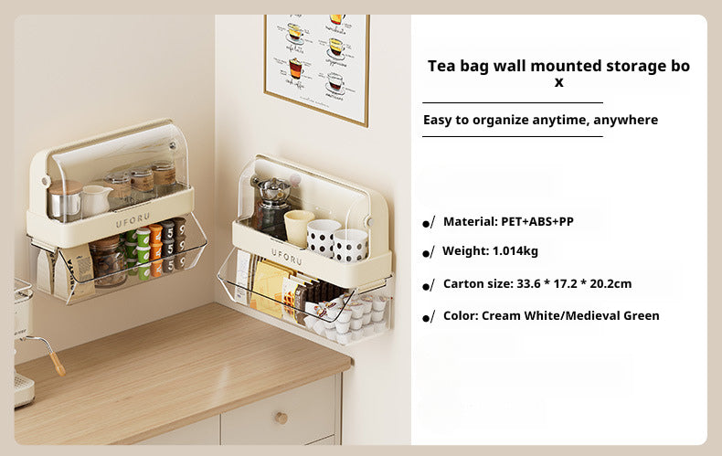 Tea Bag Storage Box Tea Room Countertop Multifunctional Hangable Standable Storage Rack Plastic Double Layer with Lid Dustproof Cup Holder