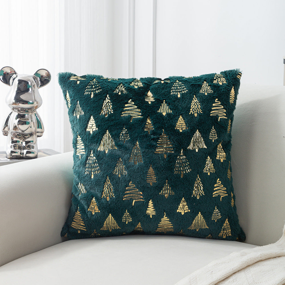 Christmas hot-stamping pillow cover with Christmas tree and snowflake silver-stamping, holiday decorative pillow cushion
