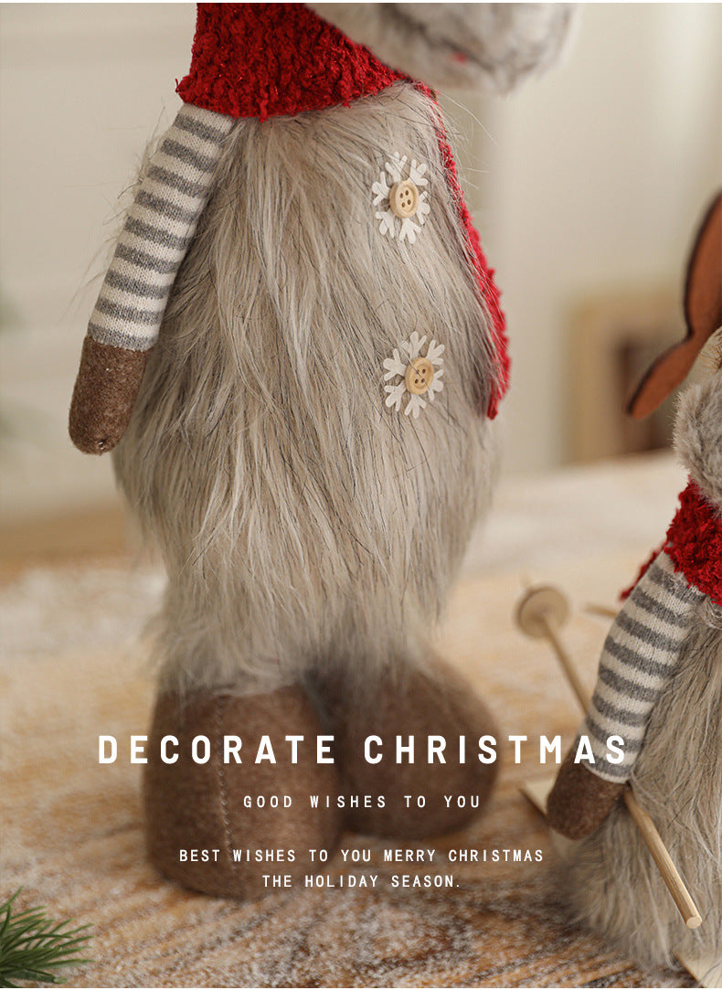New Cartoon Plush Reindeer Ornament Retractable Christmas Doll Large Plush Toy Gift Decoration