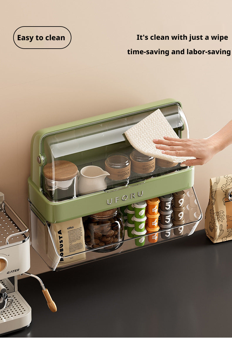 Tea Bag Storage Box Tea Room Countertop Multifunctional Hangable Standable Storage Rack Plastic Double Layer with Lid Dustproof Cup Holder