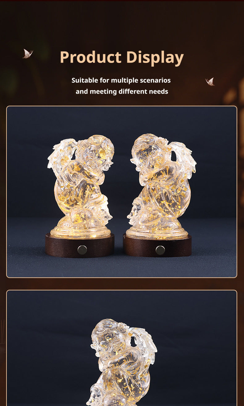 Transparent resin angel figurine, table lamp, adjustable lighting