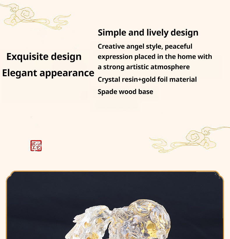 Transparent resin angel figurine, table lamp, adjustable lighting