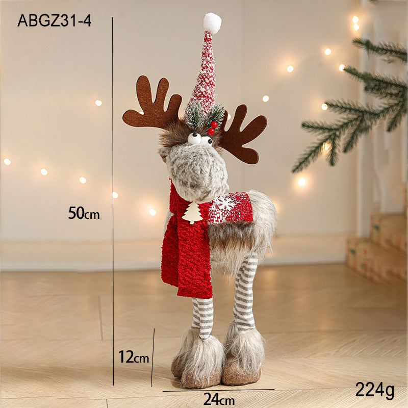 New Cartoon Plush Reindeer Ornament Retractable Christmas Doll Large Plush Toy Gift Decoration