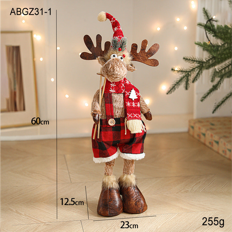 New Cartoon Plush Reindeer Ornament Retractable Christmas Doll Large Plush Toy Gift Decoration