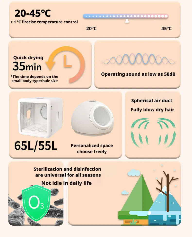 Pet dryer, household hair dryer, drying bag, bath drying box, cat and dog drying, high-power quick-drying