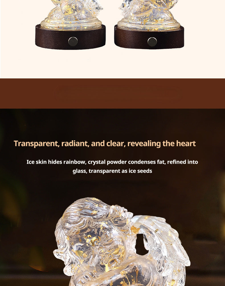 Transparent resin angel figurine, table lamp, adjustable lighting