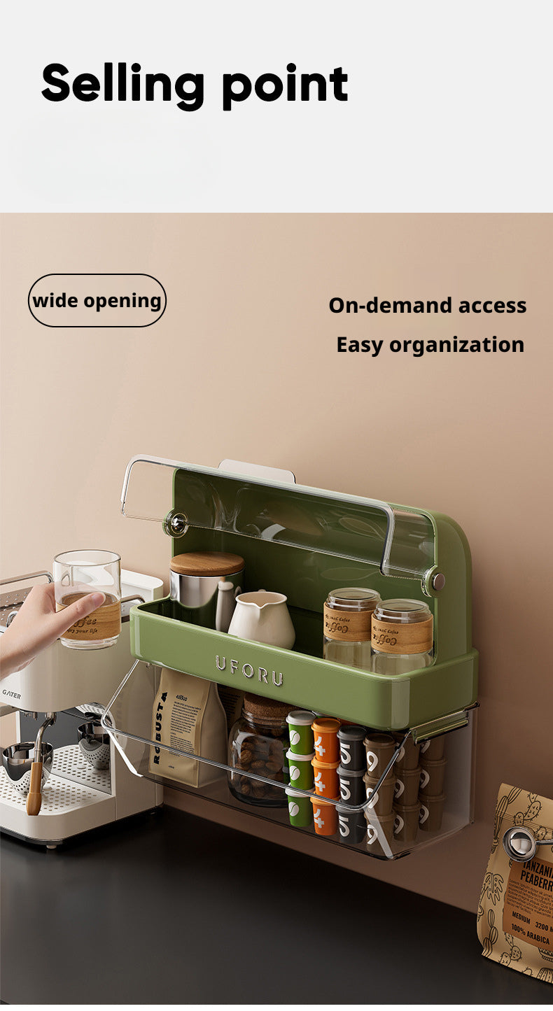 Tea Bag Storage Box Tea Room Countertop Multifunctional Hangable Standable Storage Rack Plastic Double Layer with Lid Dustproof Cup Holder