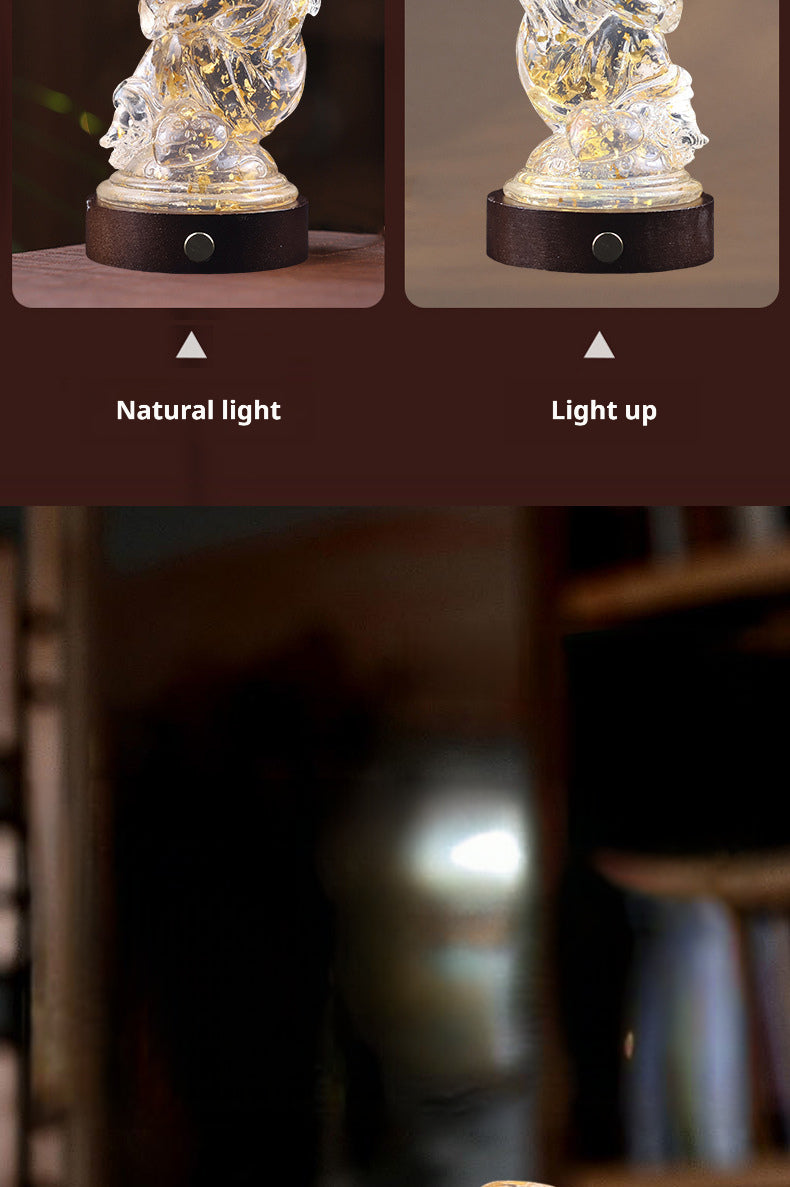 Transparent resin angel figurine, table lamp, adjustable lighting