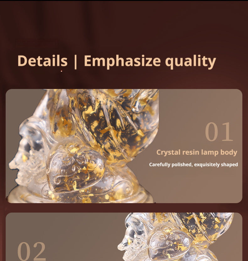 Transparent resin angel figurine, table lamp, adjustable lighting