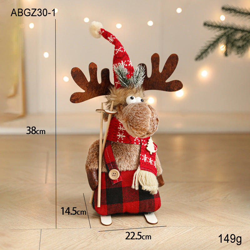 New Cartoon Plush Reindeer Ornament Retractable Christmas Doll Large Plush Toy Gift Decoration