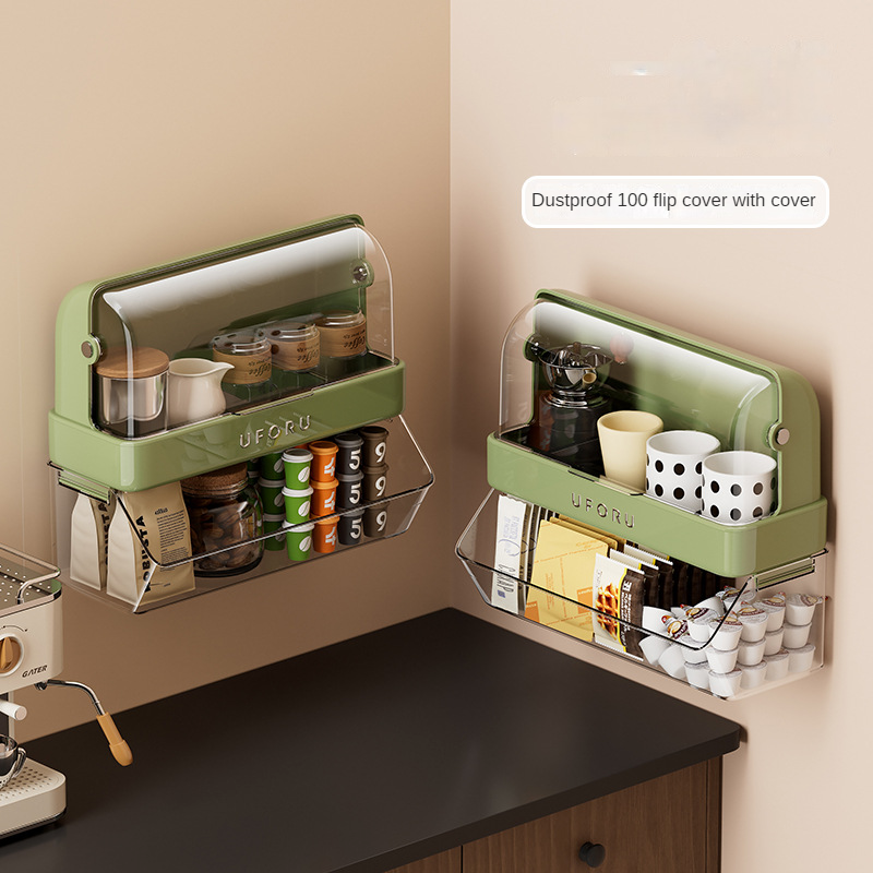 Tea Bag Storage Box Tea Room Countertop Multifunctional Hangable Standable Storage Rack Plastic Double Layer with Lid Dustproof Cup Holder