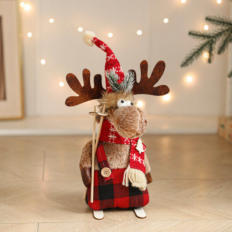 New Cartoon Plush Reindeer Ornament Retractable Christmas Doll Large Plush Toy Gift Decoration