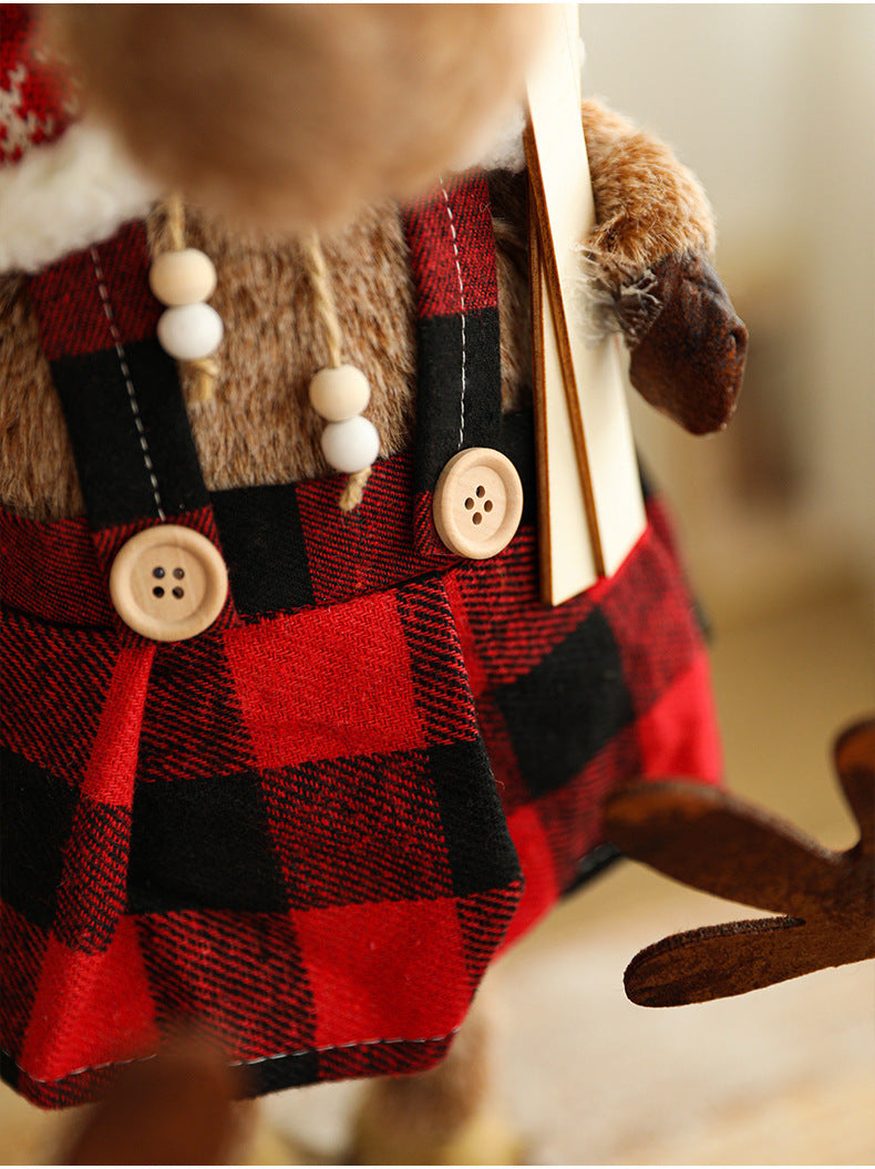 New Cartoon Plush Reindeer Ornament Retractable Christmas Doll Large Plush Toy Gift Decoration