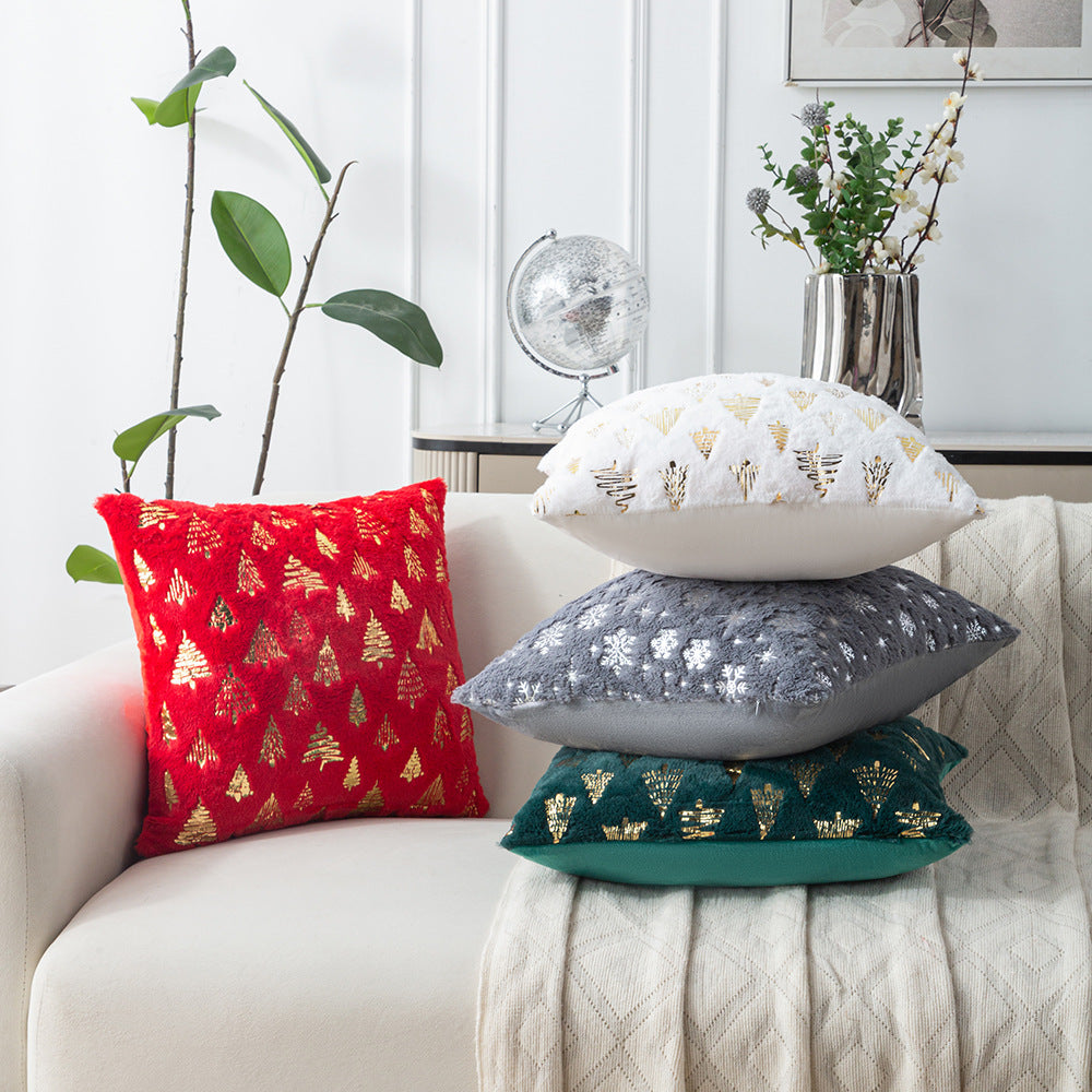 Christmas hot-stamping pillow cover with Christmas tree and snowflake silver-stamping, holiday decorative pillow cushion