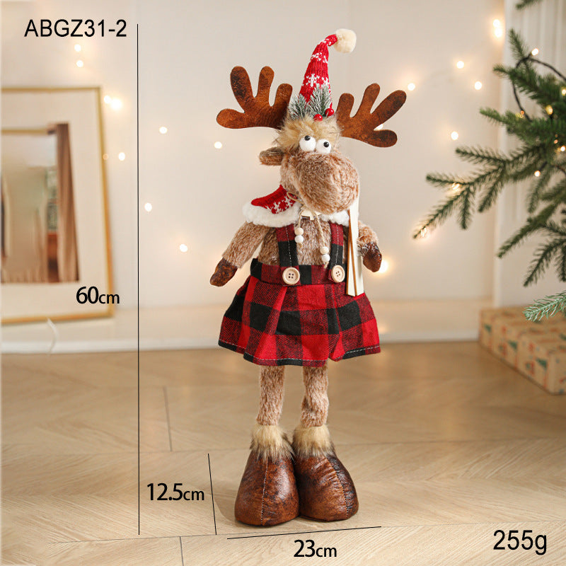 New Cartoon Plush Reindeer Ornament Retractable Christmas Doll Large Plush Toy Gift Decoration