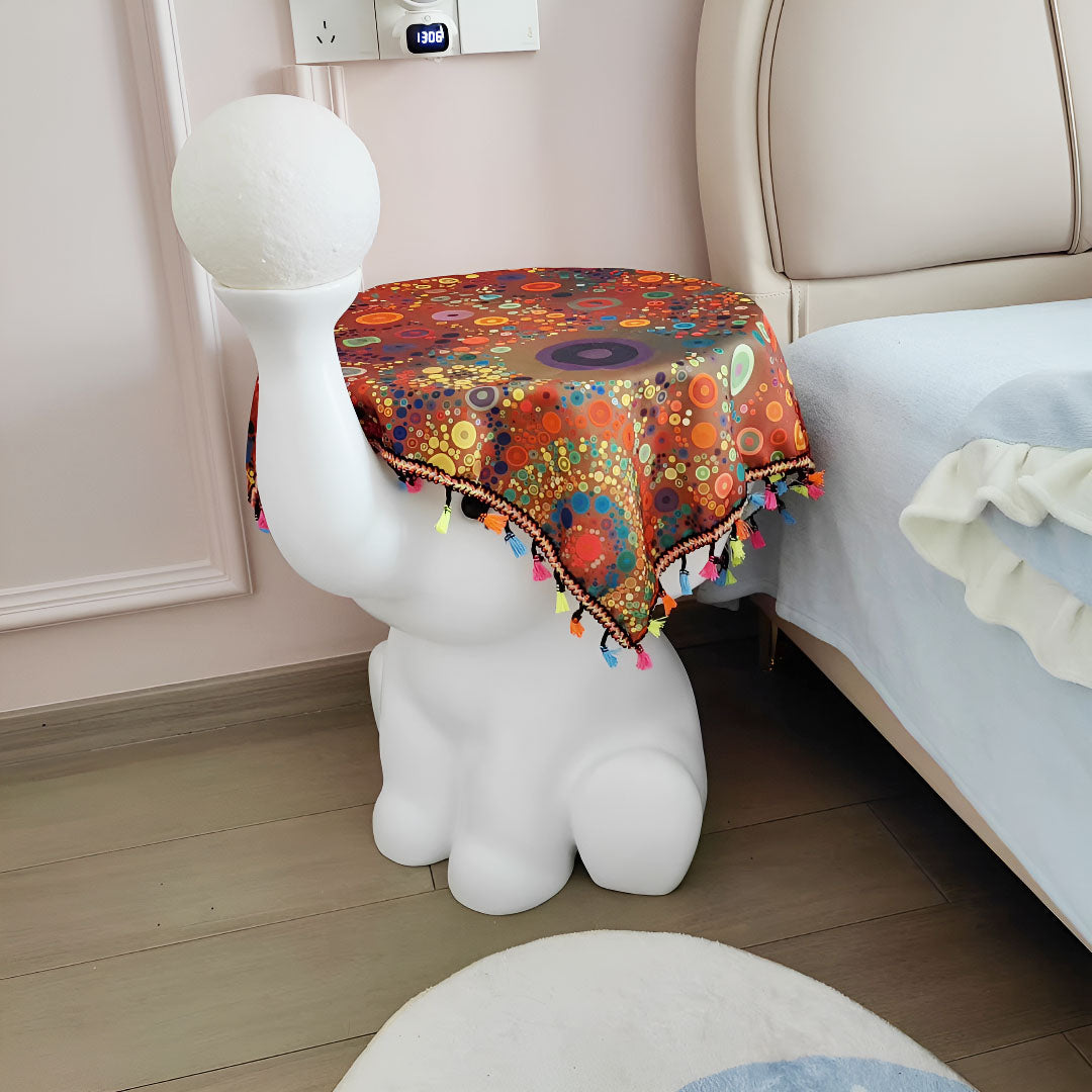 Colored tassel tablecloth with printed pattern, dust-proof and water-resistant